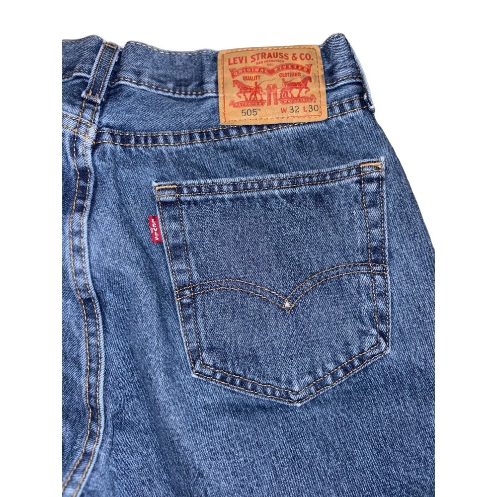 Levi's 505 Mens Denim Blue Jeans 32x30 Regular Fit Medium Wash 100% Cotton - Picture 8 of 11